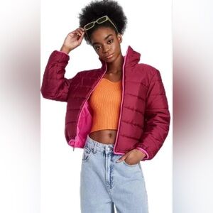 Wild Fable burgundy berry red lining puffer zip up jacket